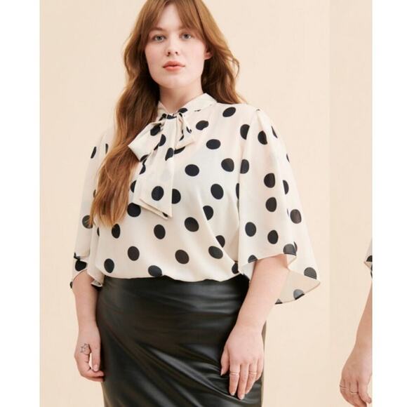 Eloquii Bow Front Polka Dot Blouse 24 Secretary Retro Pinup Career Feminine - Picture 3 of 12